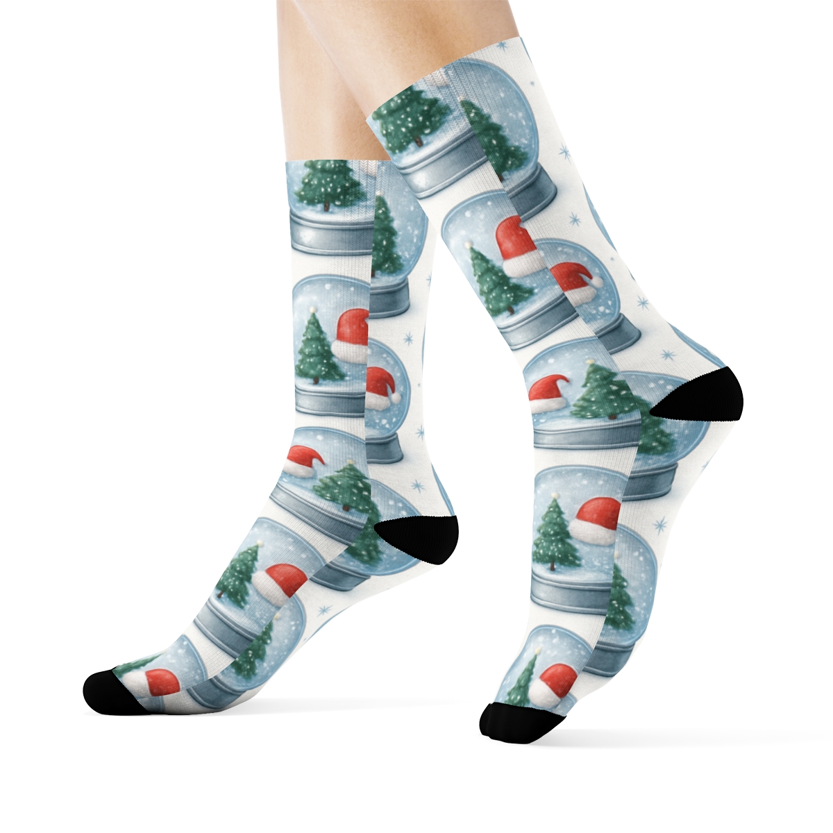 Snow Globe Grid With Christmas Scenes trendy patterned crew socks