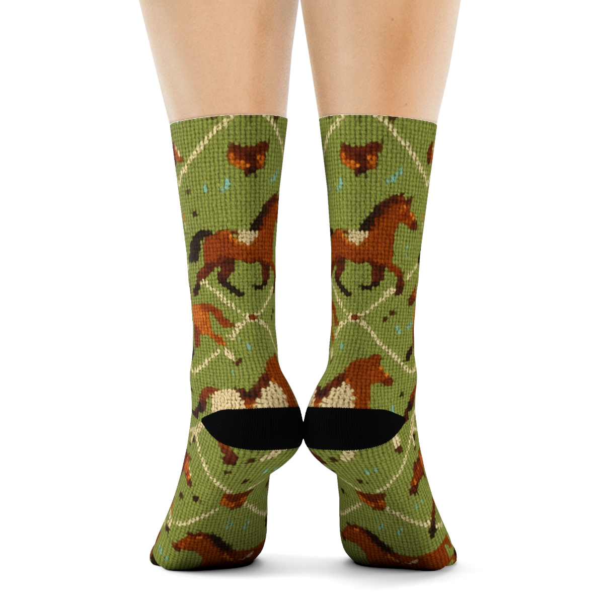 Knitted Horse Meadow Tessellation trendy patterned crew socks