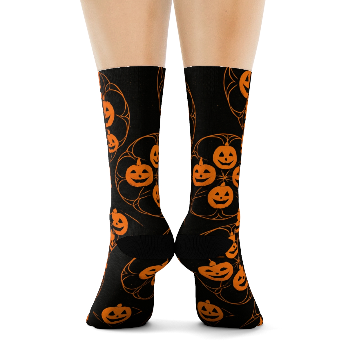 Glowing Jack O Lantern Rosette Tiles On Black Background personalized crew socks