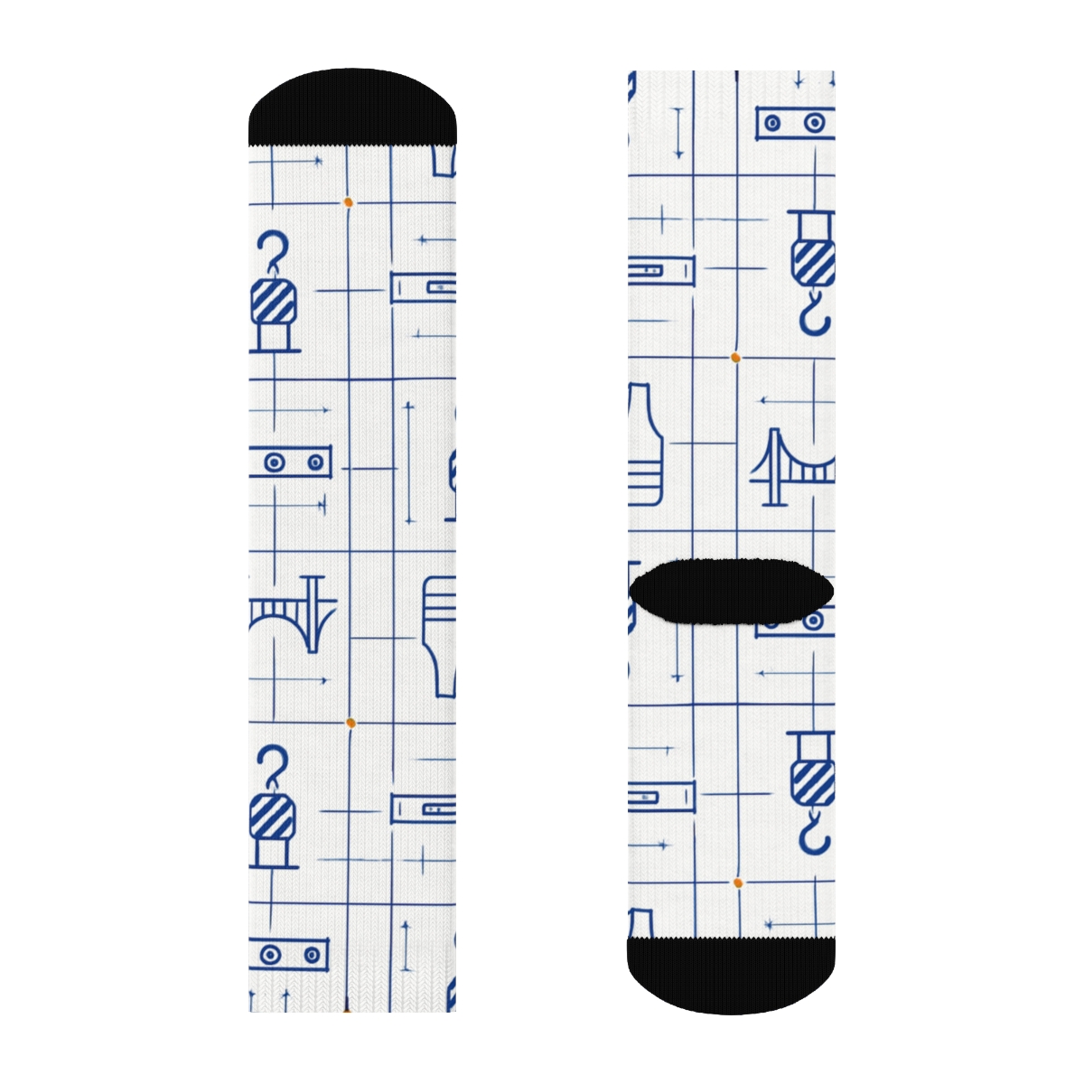 Blueprint Lattice With Civil Engineer Icons comfortable cotton crew socks