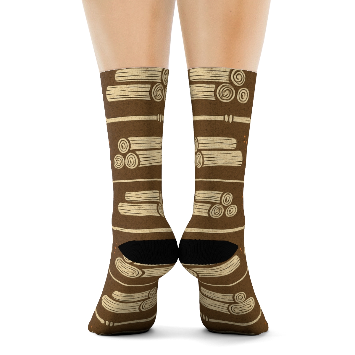 Kindling And Tools Rhythm With Fireplace Glow designer printed crew socks
