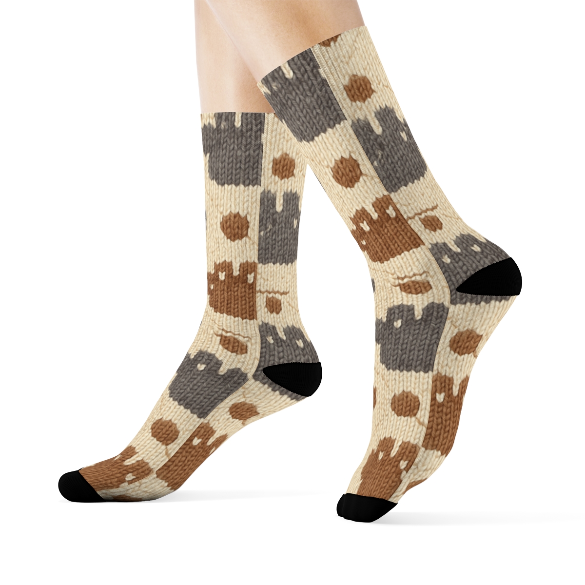 Knitted Illusion Cat Paw Chevron On Warm Cream personalized crew socks