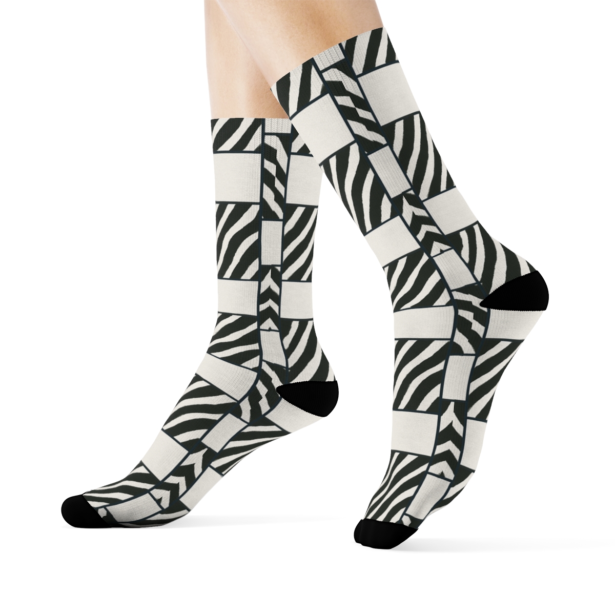 Teal Inlay Zebra Crossing Stripe Lattice soft everyday crew socks