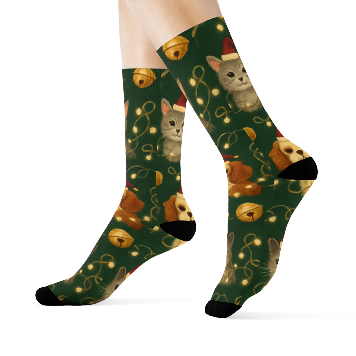 Holiday Pet Parade XMas unique graphic crew socks
