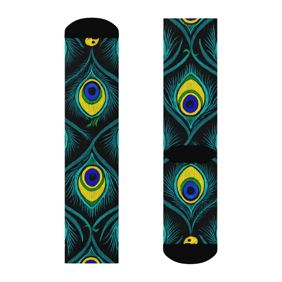 Peacock Tail Eye Lattice On Black Background personalized crew socks