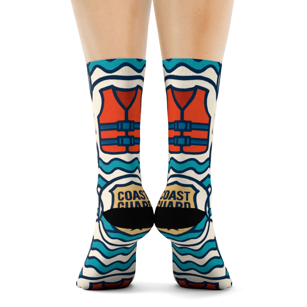 Rescue Ring Lattice With Coast Guard Officer Accents designer printed crew socks