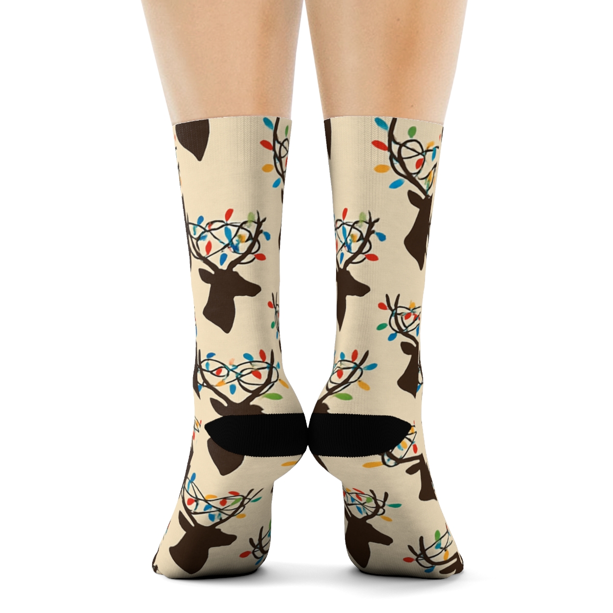 Tangled Lights Reindeer Scatter trendy patterned crew socks