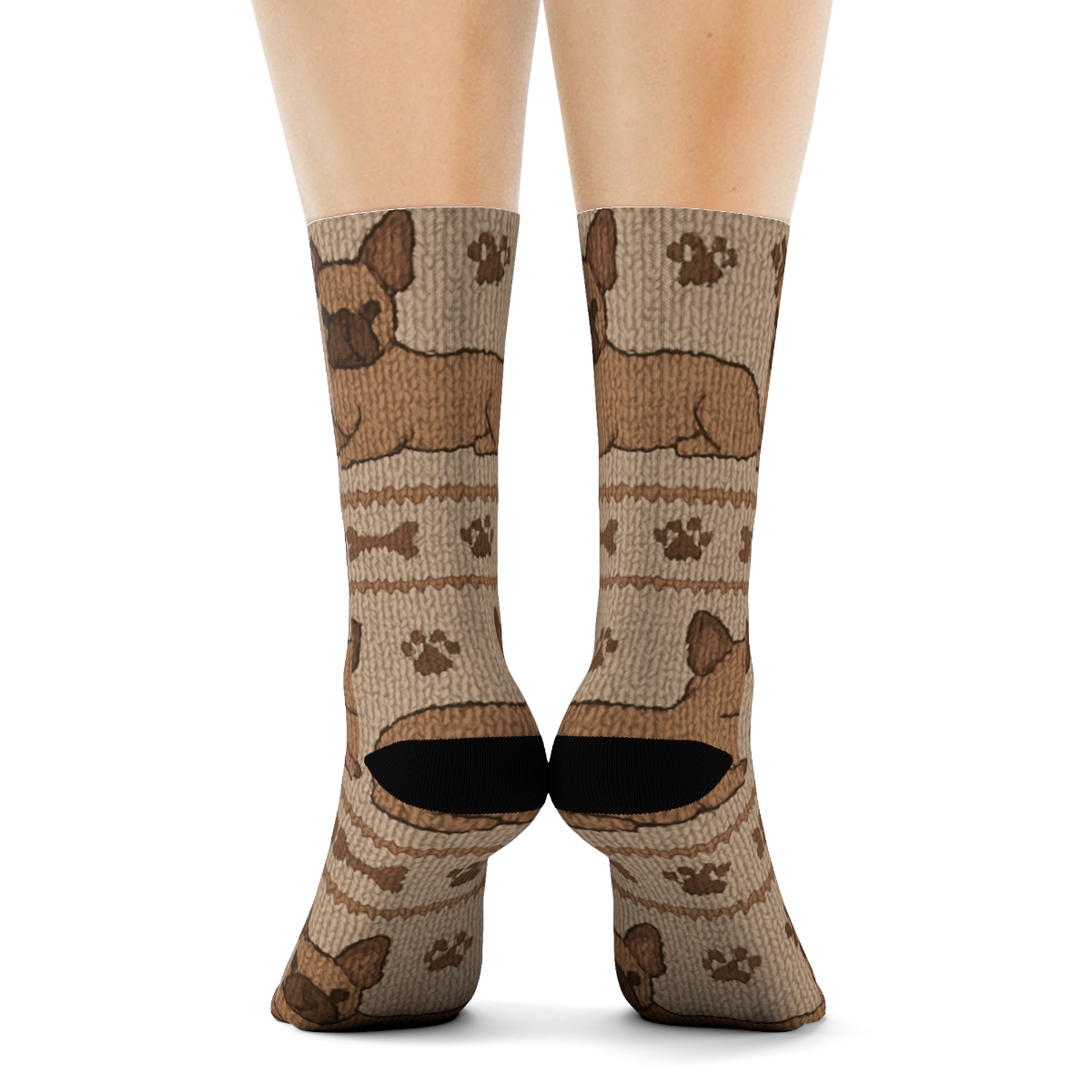 Cozy Knitted French Bulldog Rows custom crew socks