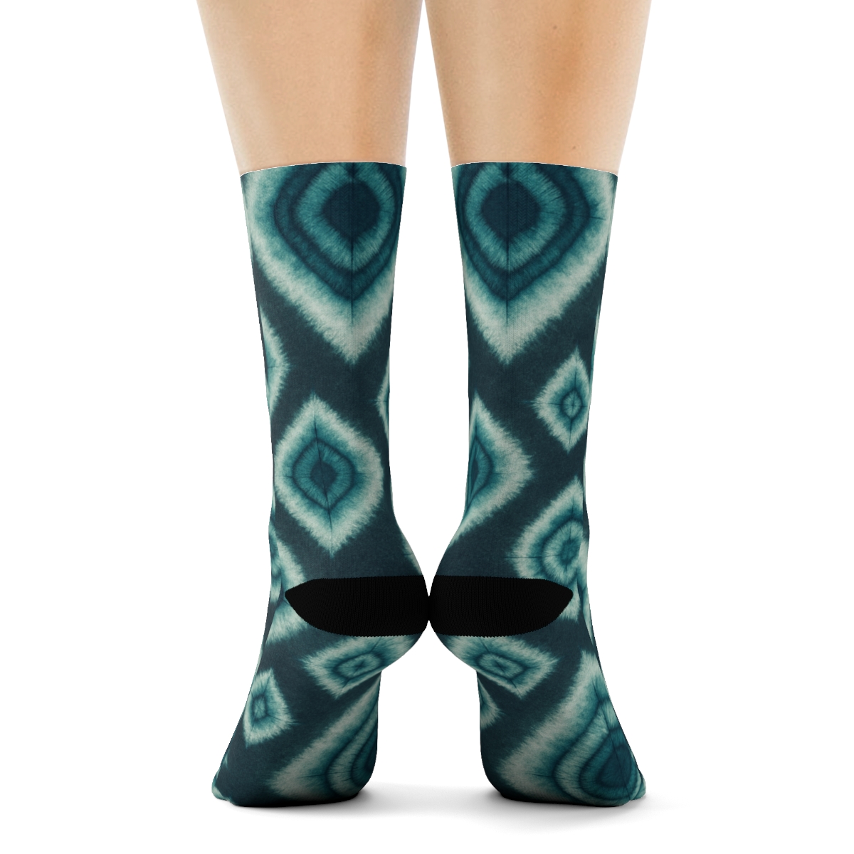 Teal Seafoam Shibori Diamond Pulse On Charcoal Background custom crew socks