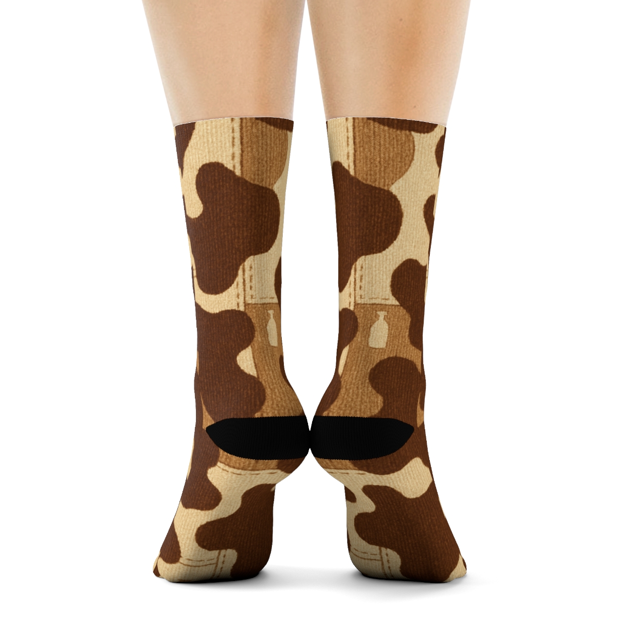 Denim Patchwork With Cow Spot Overlay unique graphic crew socks