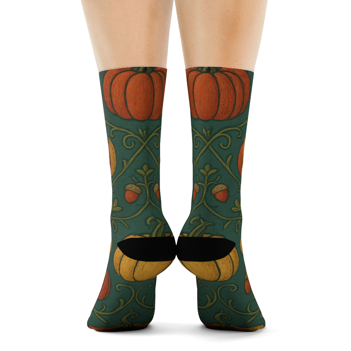 Pumpkin Patch Mirror Tiles On Deep Teal Background unique graphic crew socks
