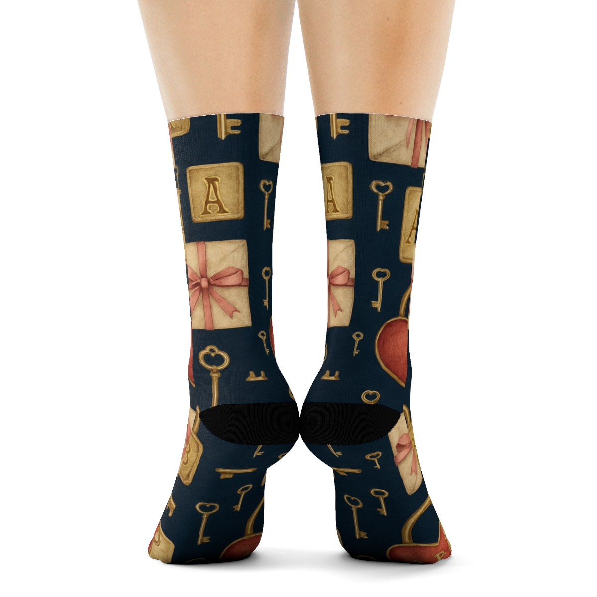 Romantic Collage Tiles With Heartshaped Lock And Key comfortable cotton crew socks