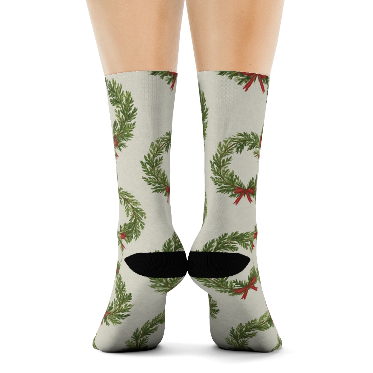Evergreen Branches Wreath Repeat In Vintage Botanical Poster Look custom crew socks