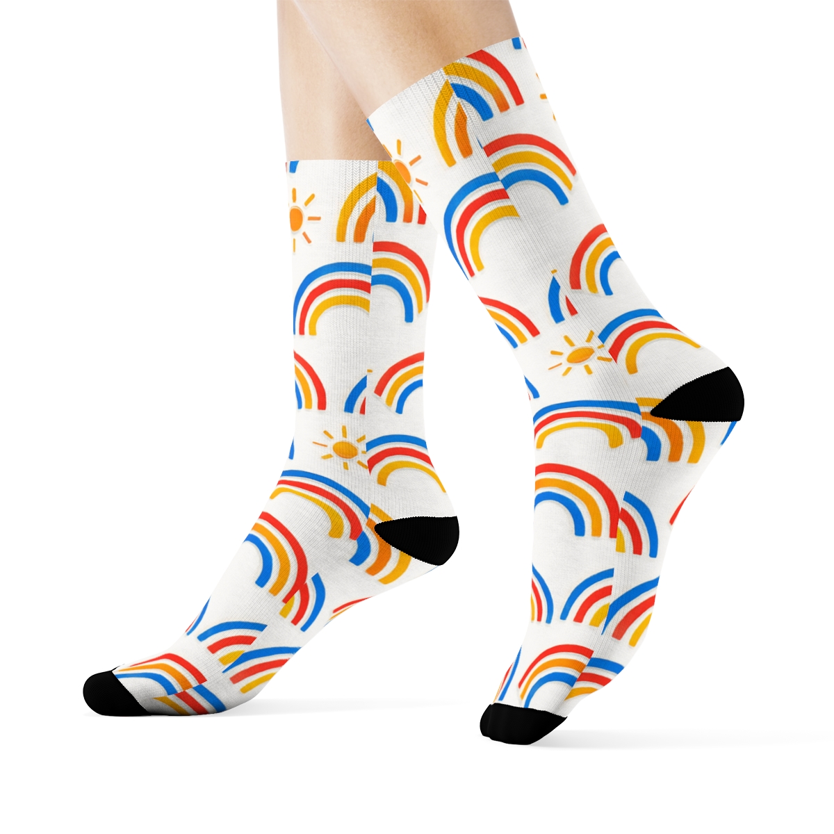 Minimal Rainbow Silhouette Diagonal Lattice On White personalized crew socksMinimal Rainbow Silhouette Diagonal Lattice on White Crew Socks - Image 3