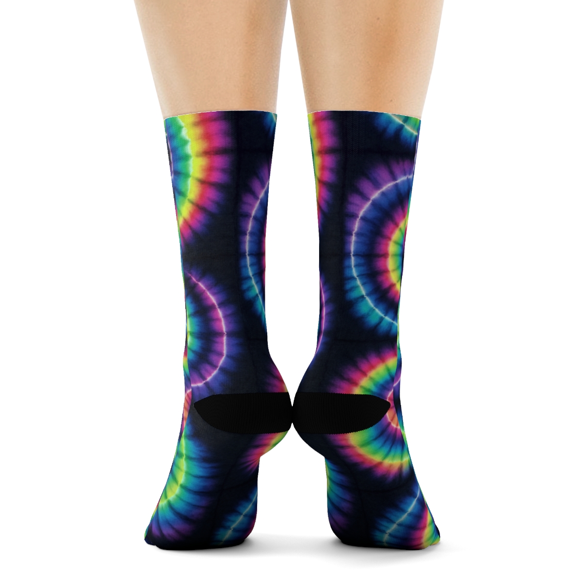 Neon Spiral Whorl Tile Lattice On Black Background soft everyday crew socks