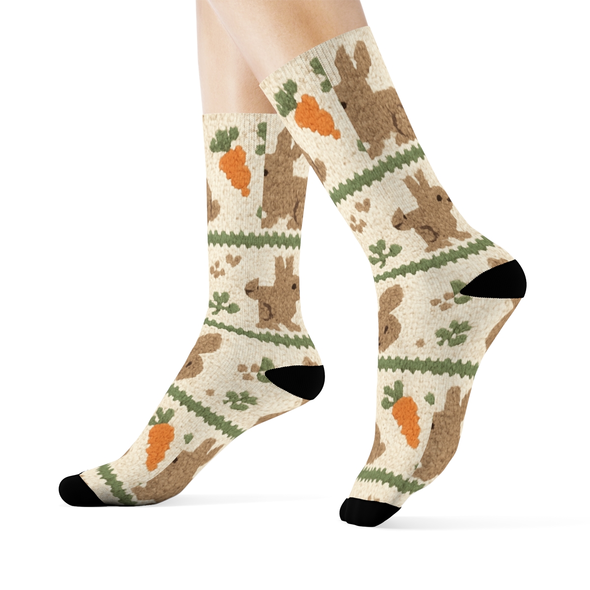 Knitted Meadow Repeat, Rabbit Edition custom crew socks