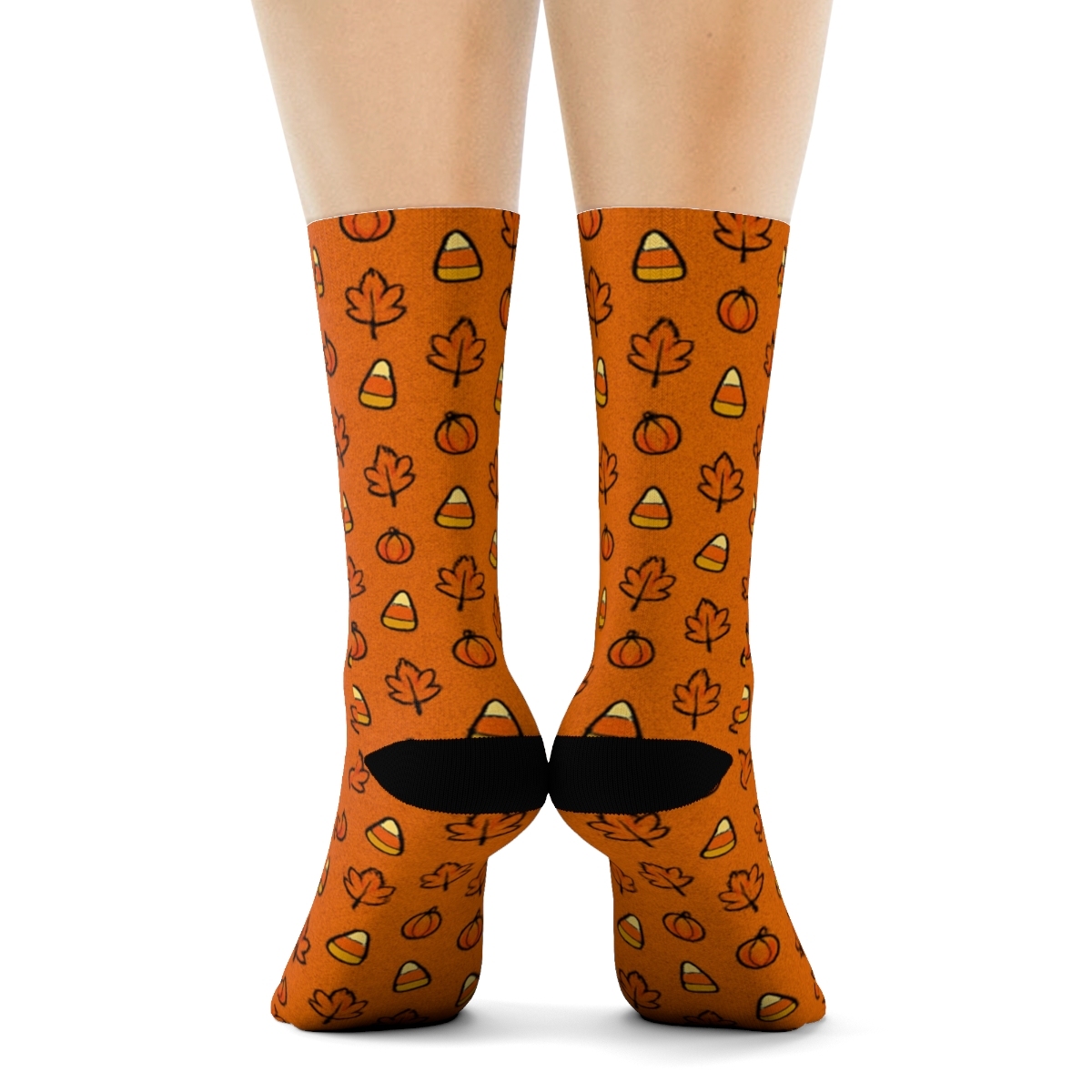 Autumn Leaf And Candy Corn Micro Dot Texture On Orange Background personalized crew socks