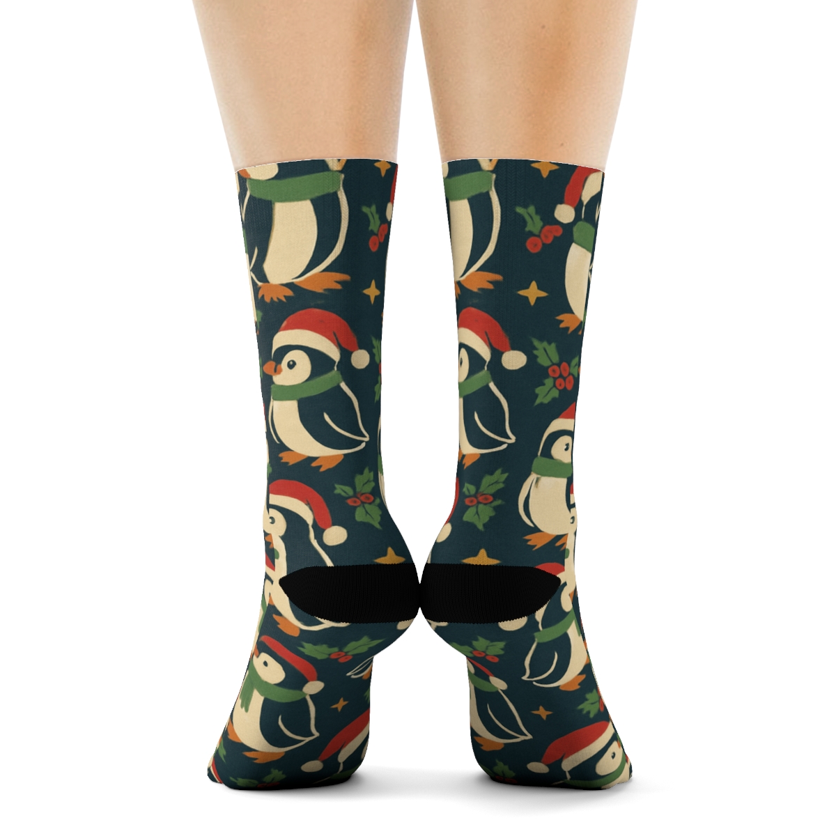 Festive Penguin Tile Grid soft everyday crew socks