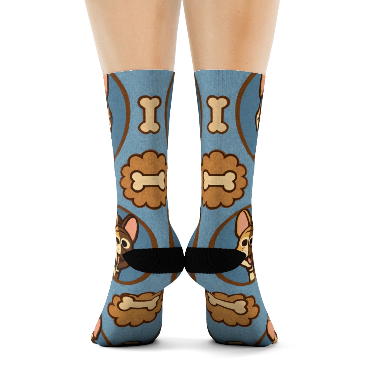 Brindle Bulldog Beret Medallions On Powder Blue custom crew socks