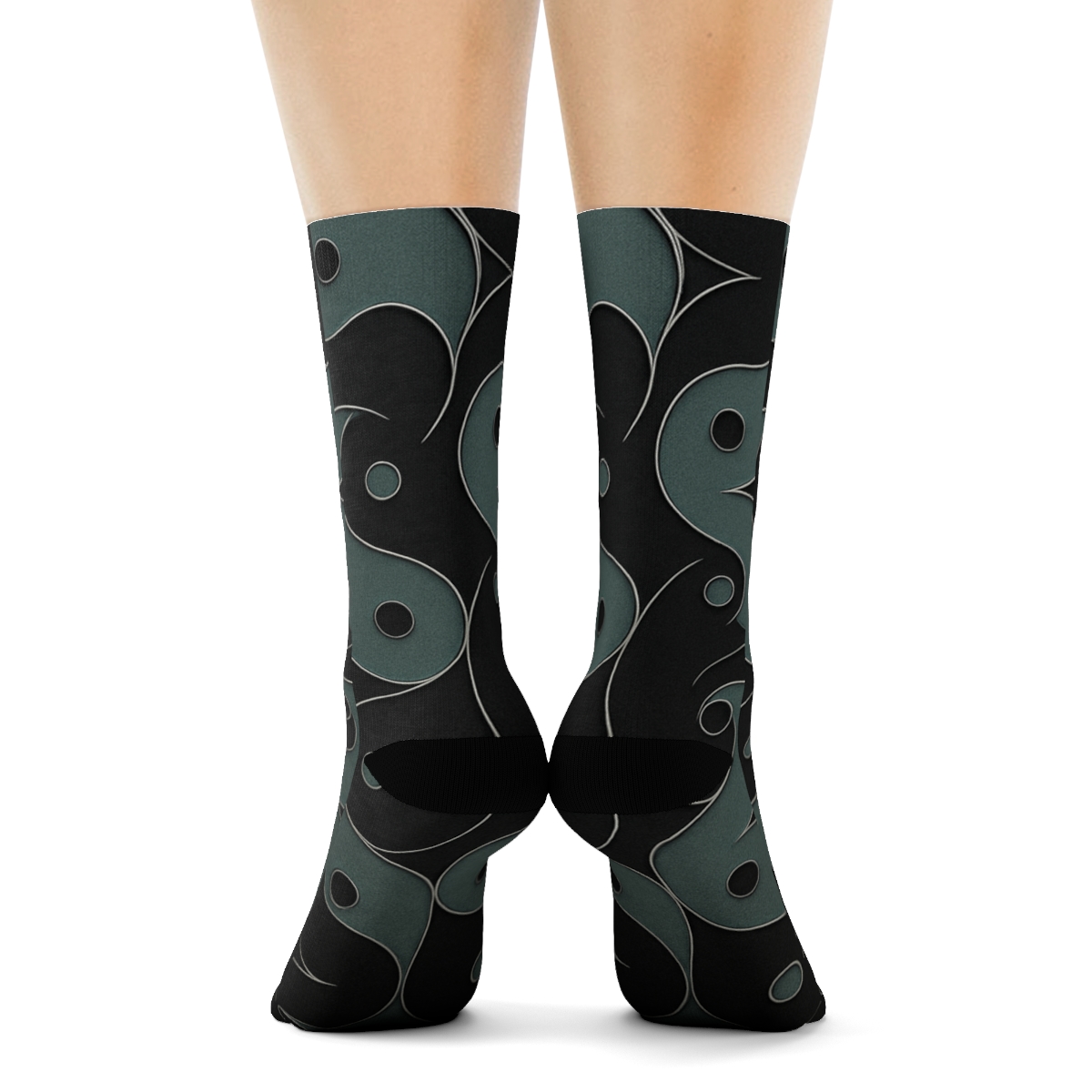 Charcoal Teardrop Yin Yang Tessellation soft everyday crew socks