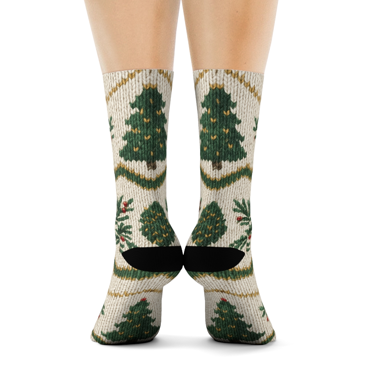 Knitted Christmas Tree Chevron Bands custom crew socks