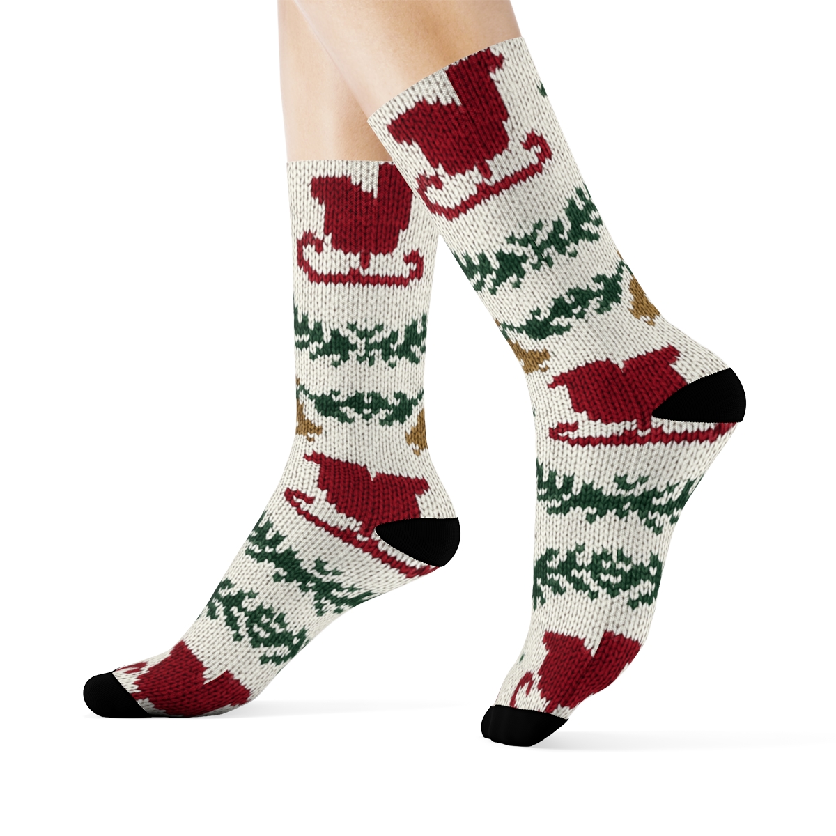Knitted Nordic Sleigh Parade Bands unique graphic crew socks