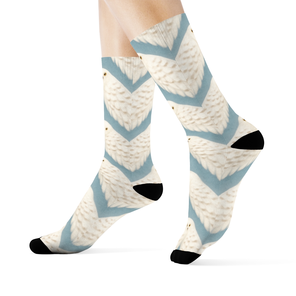Snowy Owl Wing Chevron On Ice Blue unique graphic crew socks