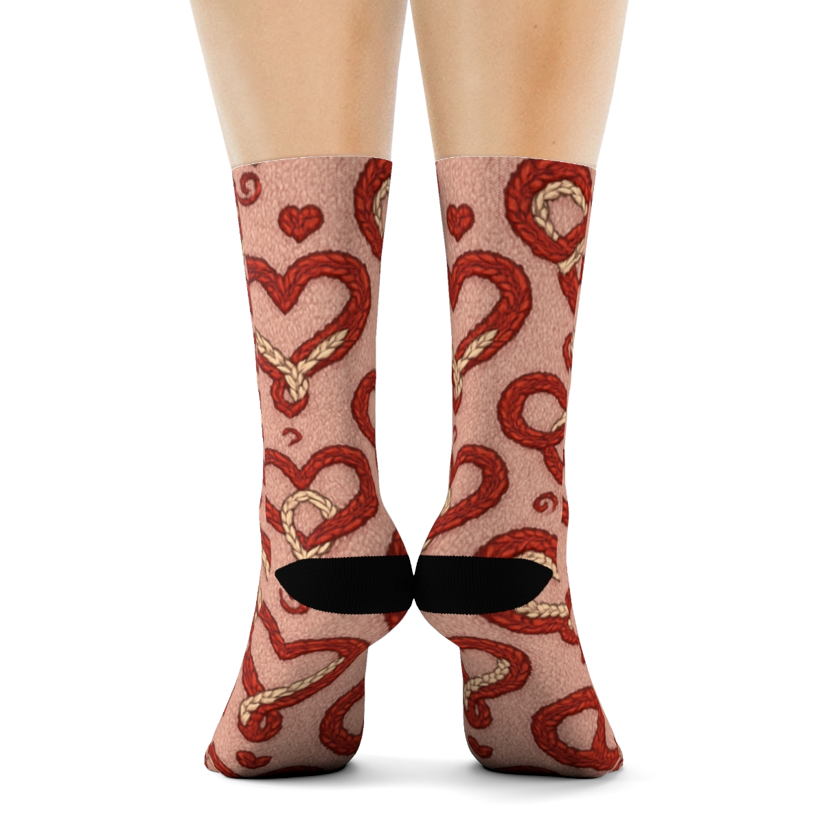 Valentines Infinity Heart Knitted Loop Lattice designer printed crew socks