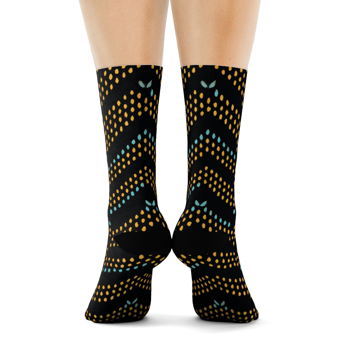 Strawberry Seed Chevron Texture On Black Background designer printed crew socks