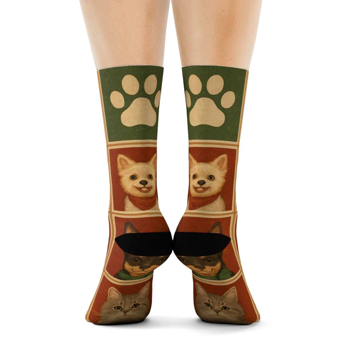 Holiday Pet Portrait Mosaic Xmas soft everyday crew socks