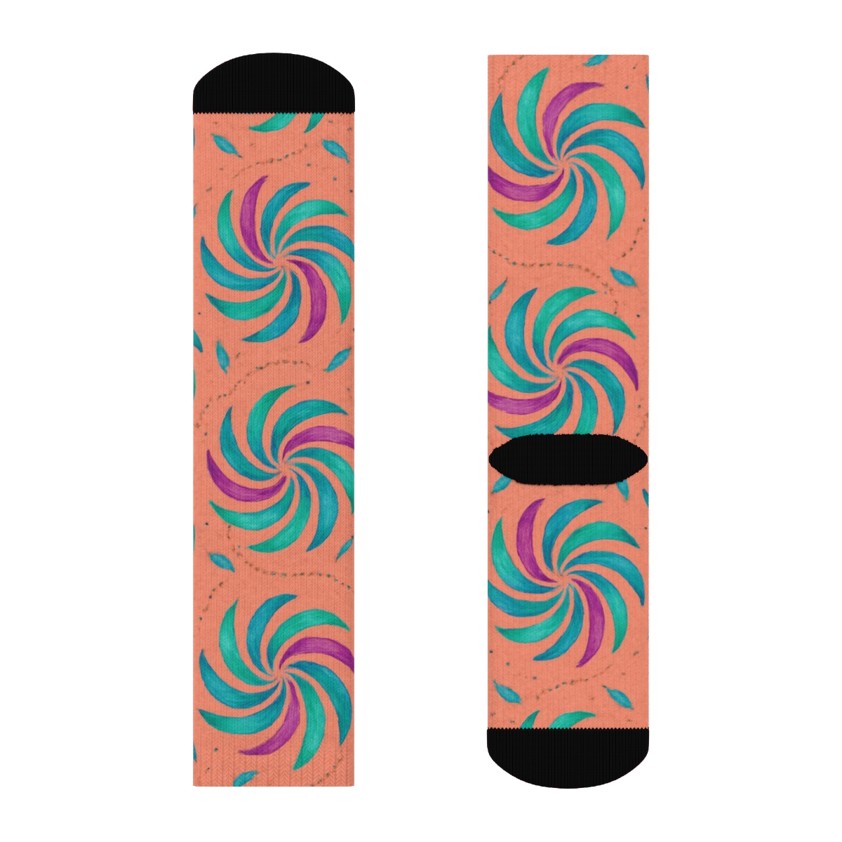 Hummingbird Wing Spiral Rosettes On Coral Background personalized crew socks