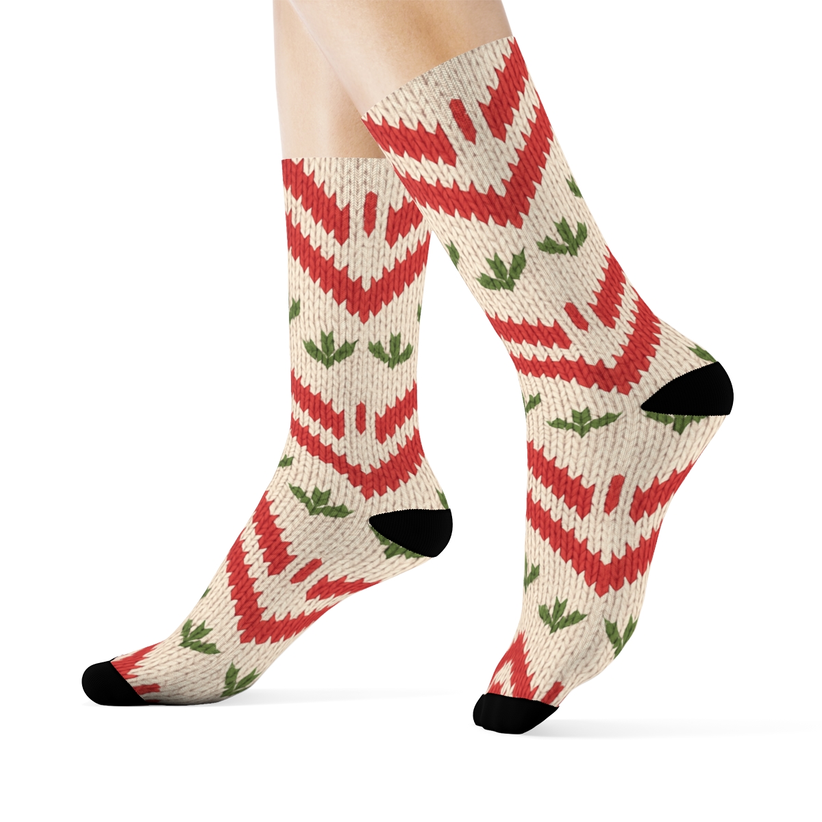 Cream Knit Strawberry Seed Chevron personalized crew socks
