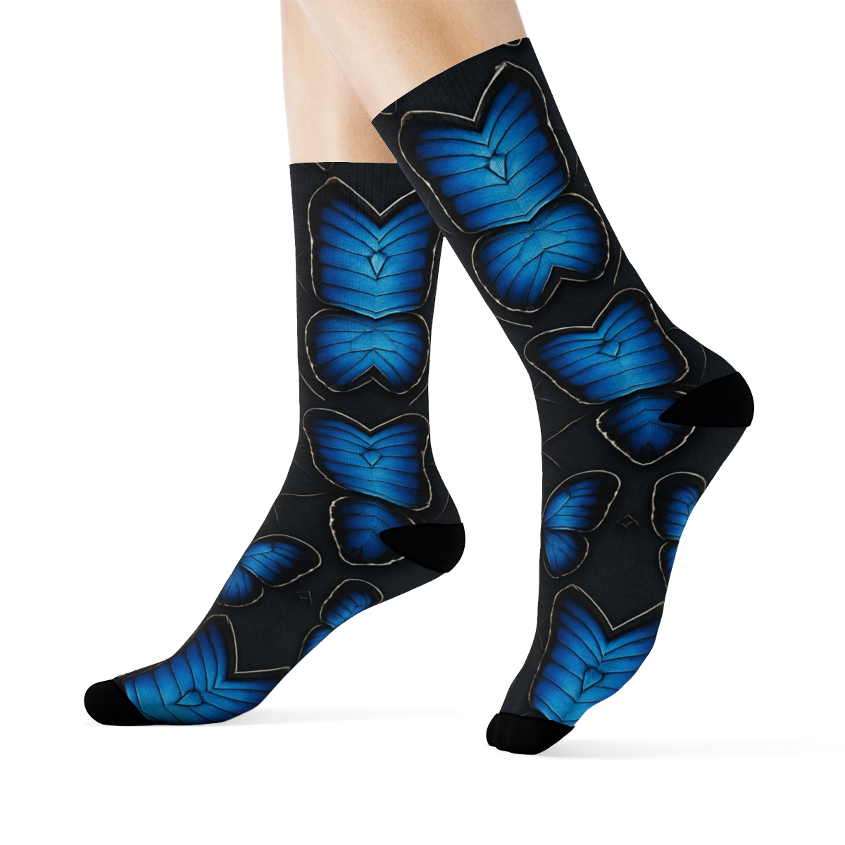 Iridescent Morpho Wing Vein Lattice On Charcoal Background comfortable cotton crew socks