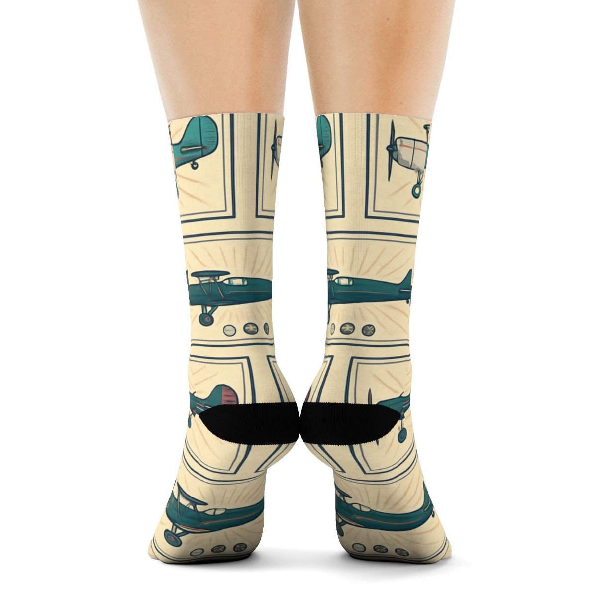 Vintage Aviation Airplane Poster Tilework unique graphic crew socks