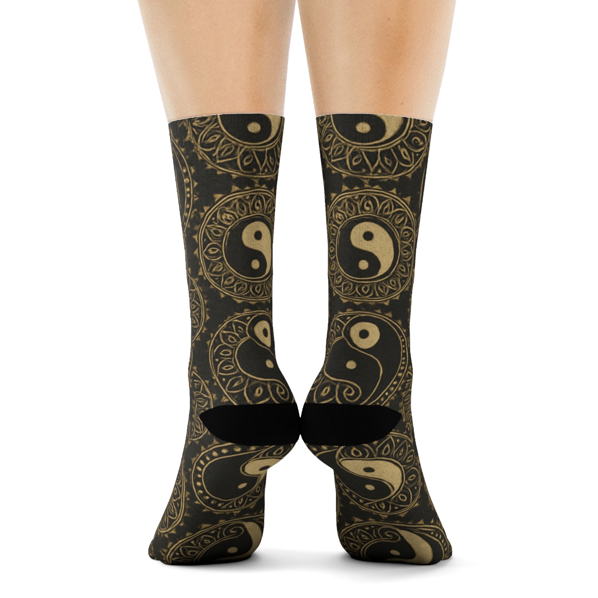 Gilded Duality Mandala Tiles On Charcoal premium sports crew socksGilded Duality Mandala Tiles on Charcoal Crew Socks - Image 4