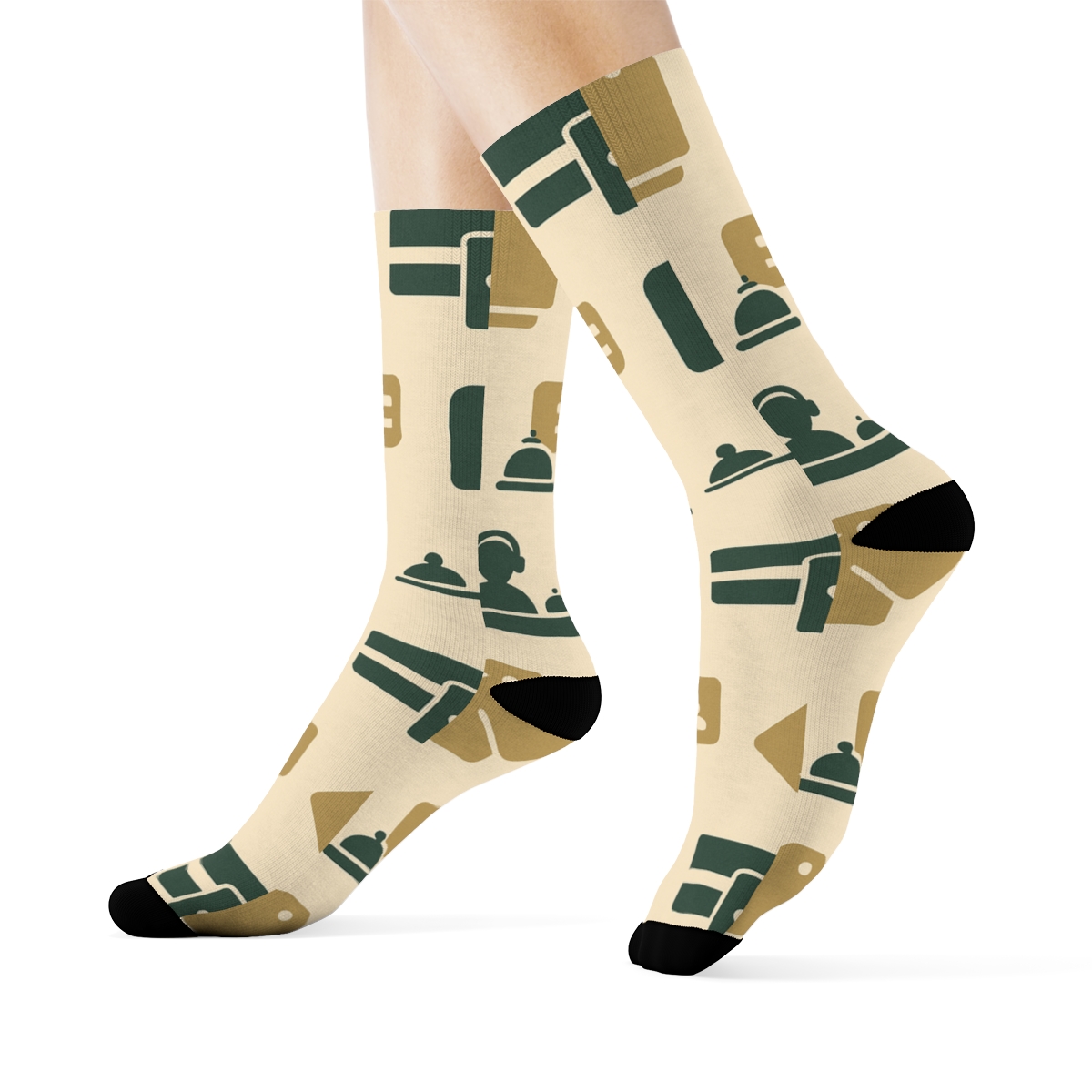 Welcome Counter Rhythm, Hotel Receptionist Pattern trendy patterned crew socks
