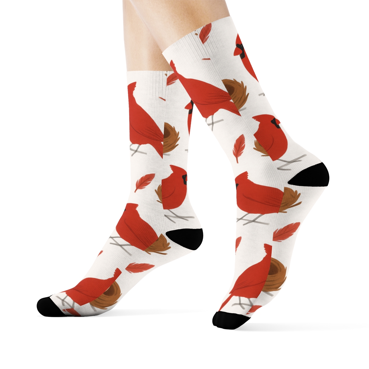 Cardinal Nest And Egg Scatter On White Background soft everyday crew socks