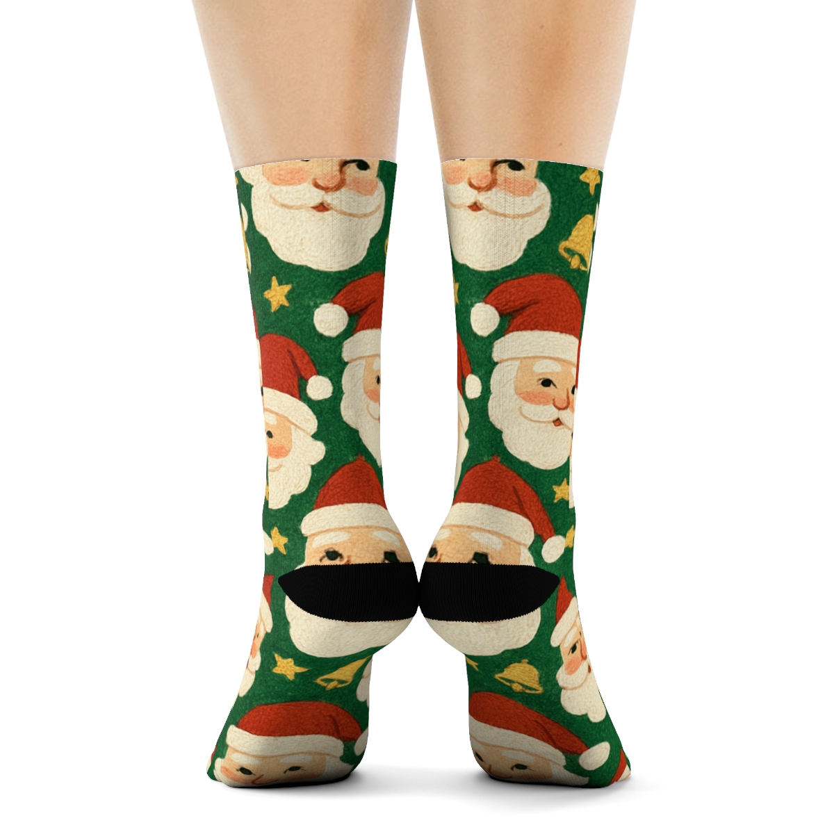 Santa Face Tessellation On Green custom crew socks