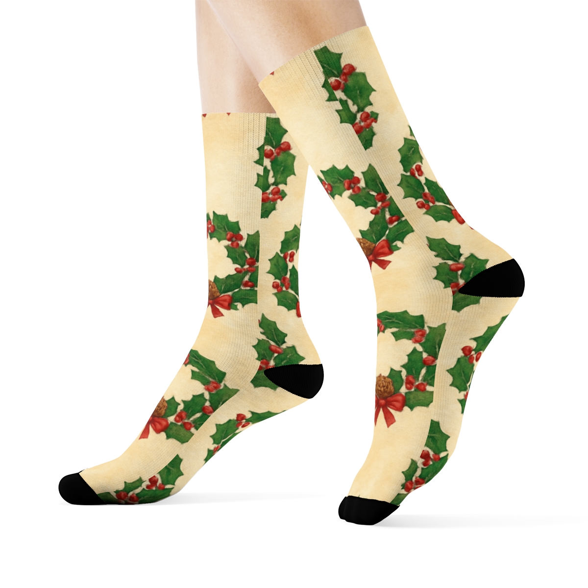 Merry Wreath Ring Christmas soft everyday crew socks