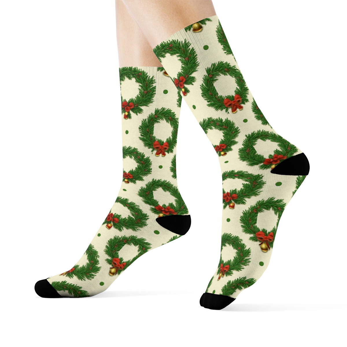 Evergreen Wreath Grid trendy patterned crew socks