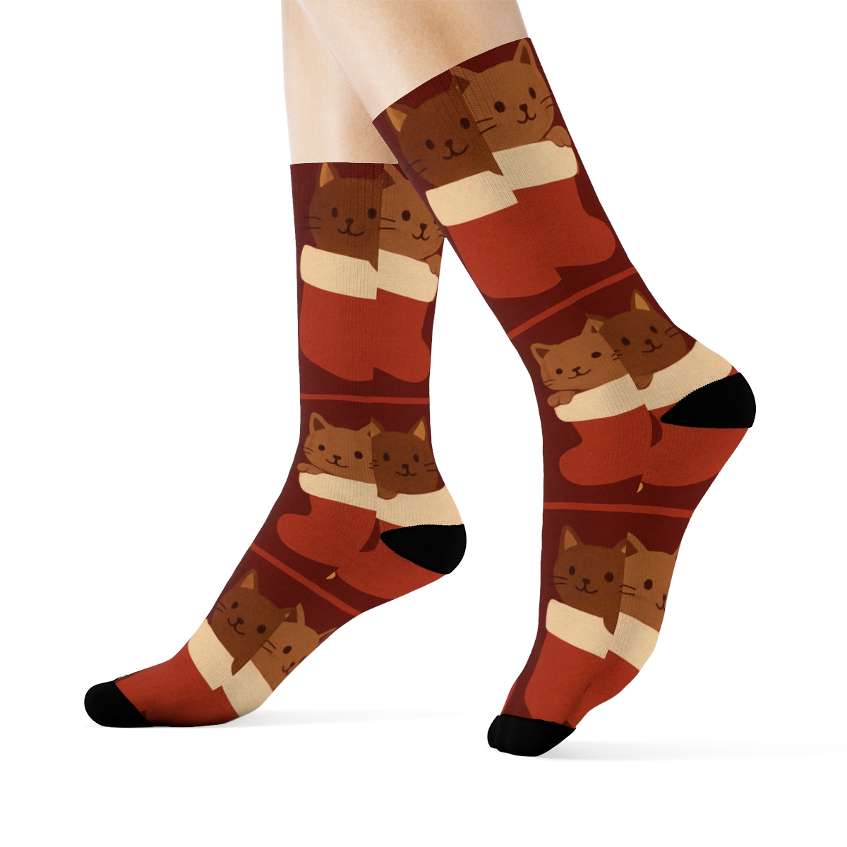 Ginger Cat Stocking Progression Holiday designer printed crew socks
