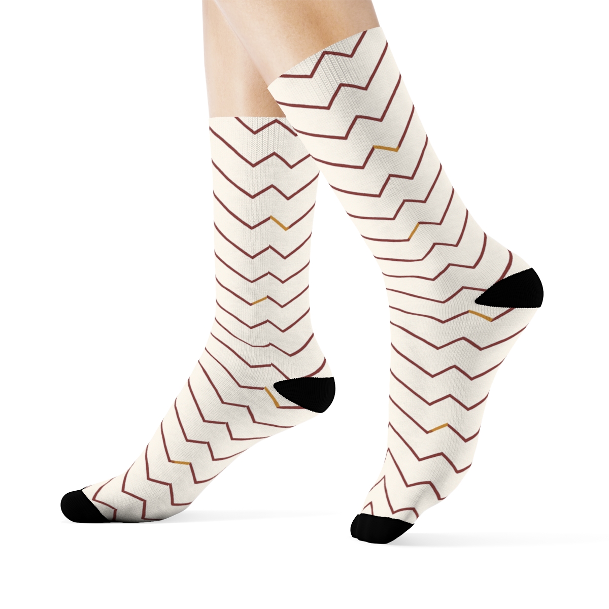 Thin Chevron Stitch Walk designer printed crew socks