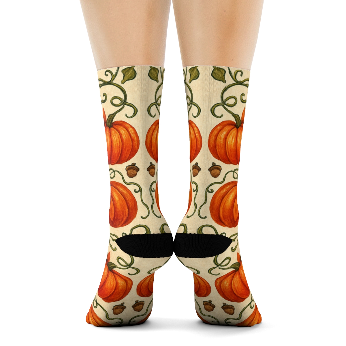 Pumpkin Patch Mirror Tiles On Creamy Beige Background comfortable cotton crew socks