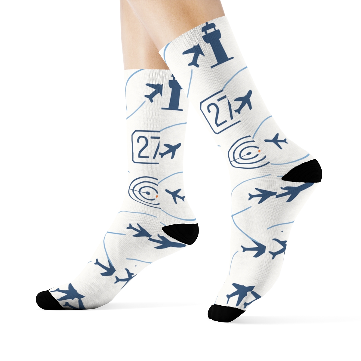 Minimal Flight Grid With Air Traffic Controller Icons unique graphic crew socks