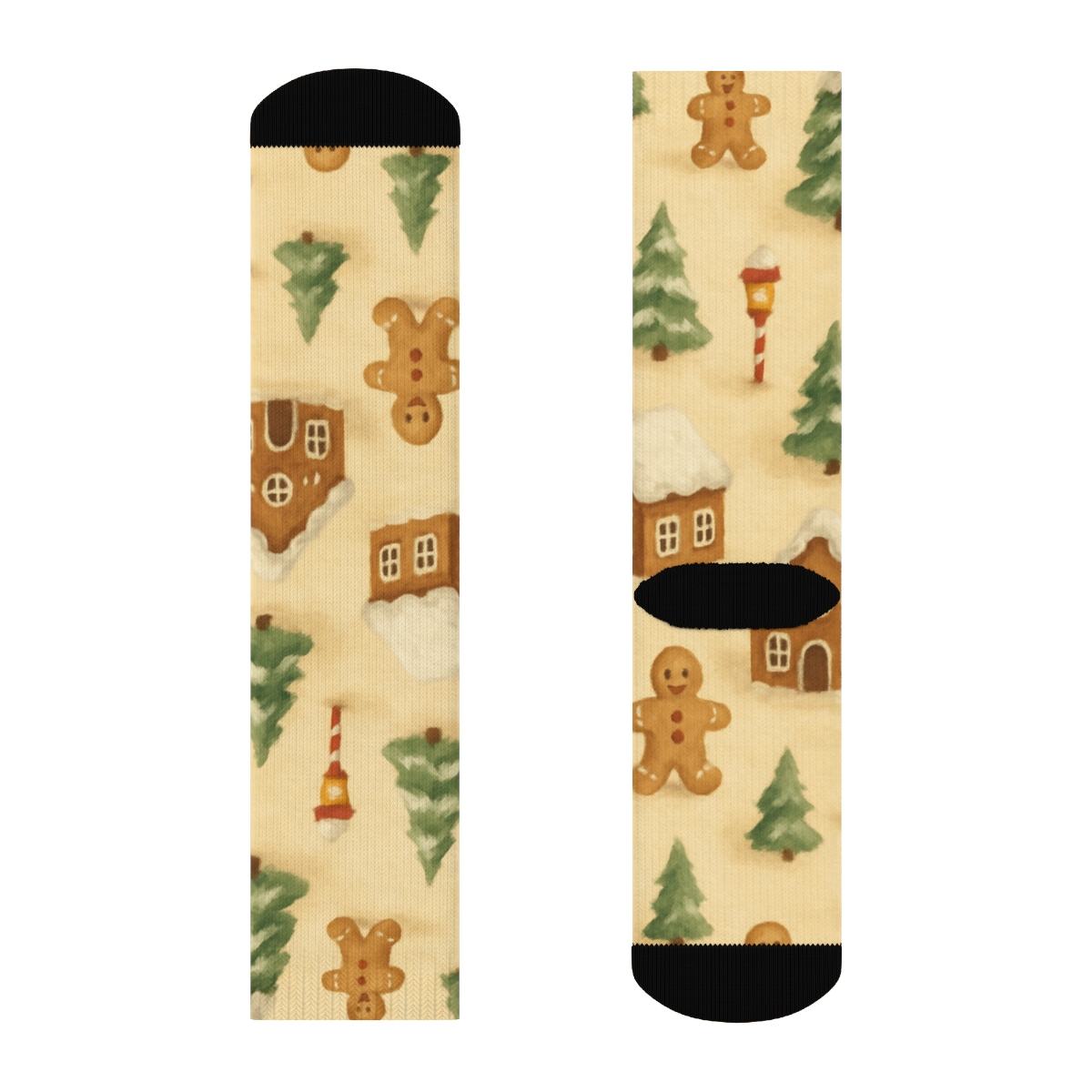 Gingerbread Village Xmas Scatter On Warm Cream personalized crew socks