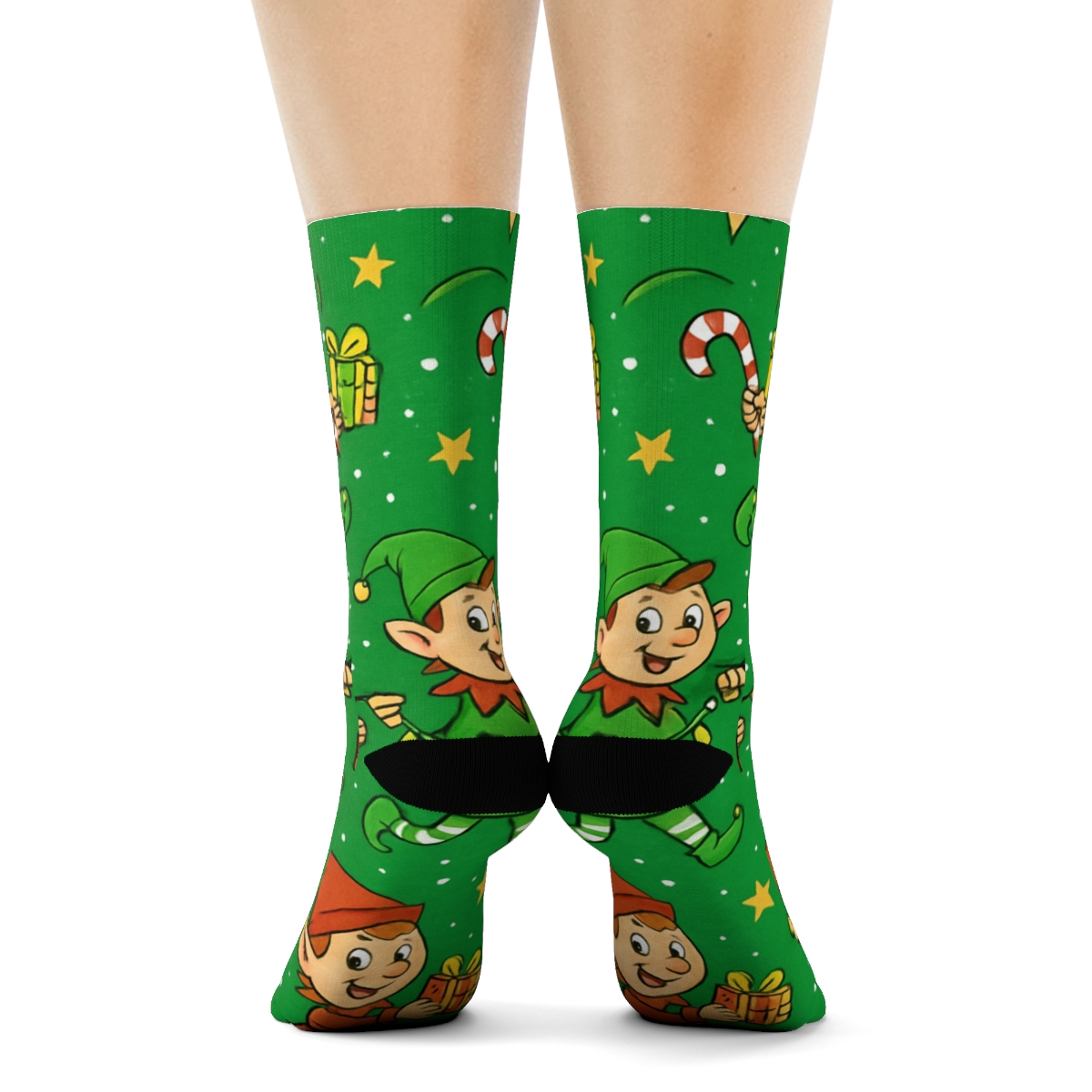 Elves In Diagonal Xmas Workshop Parade personalized crew socks