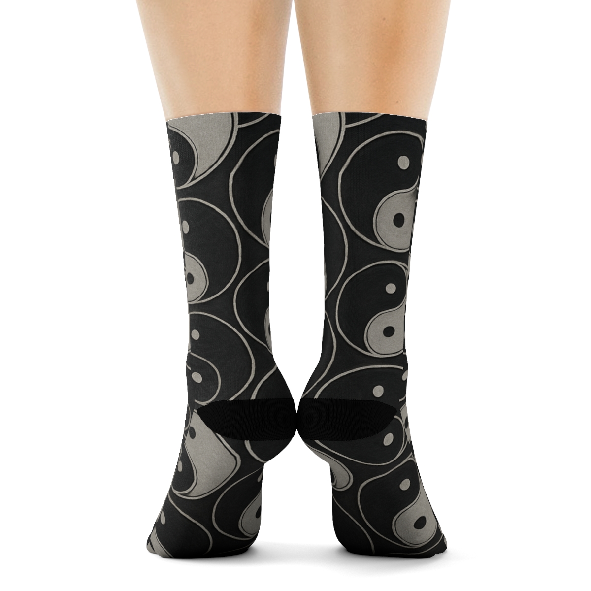 Silver Ink Teardrop Tessellation On Charcoal trendy patterned crew socksSilver Ink Teardrop Tessellation on Charcoal Crew Socks - Image 4