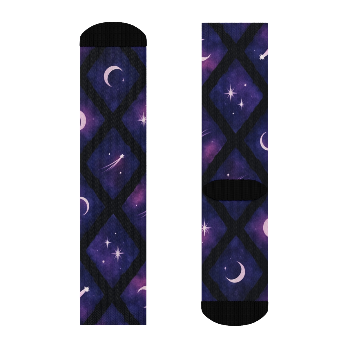 Cosmic Purple Nebula Tilework On Black Background unique graphic crew socks