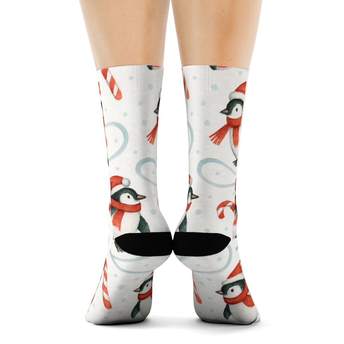 Penguin Candy Cane Skating Loop comfortable cotton crew socks