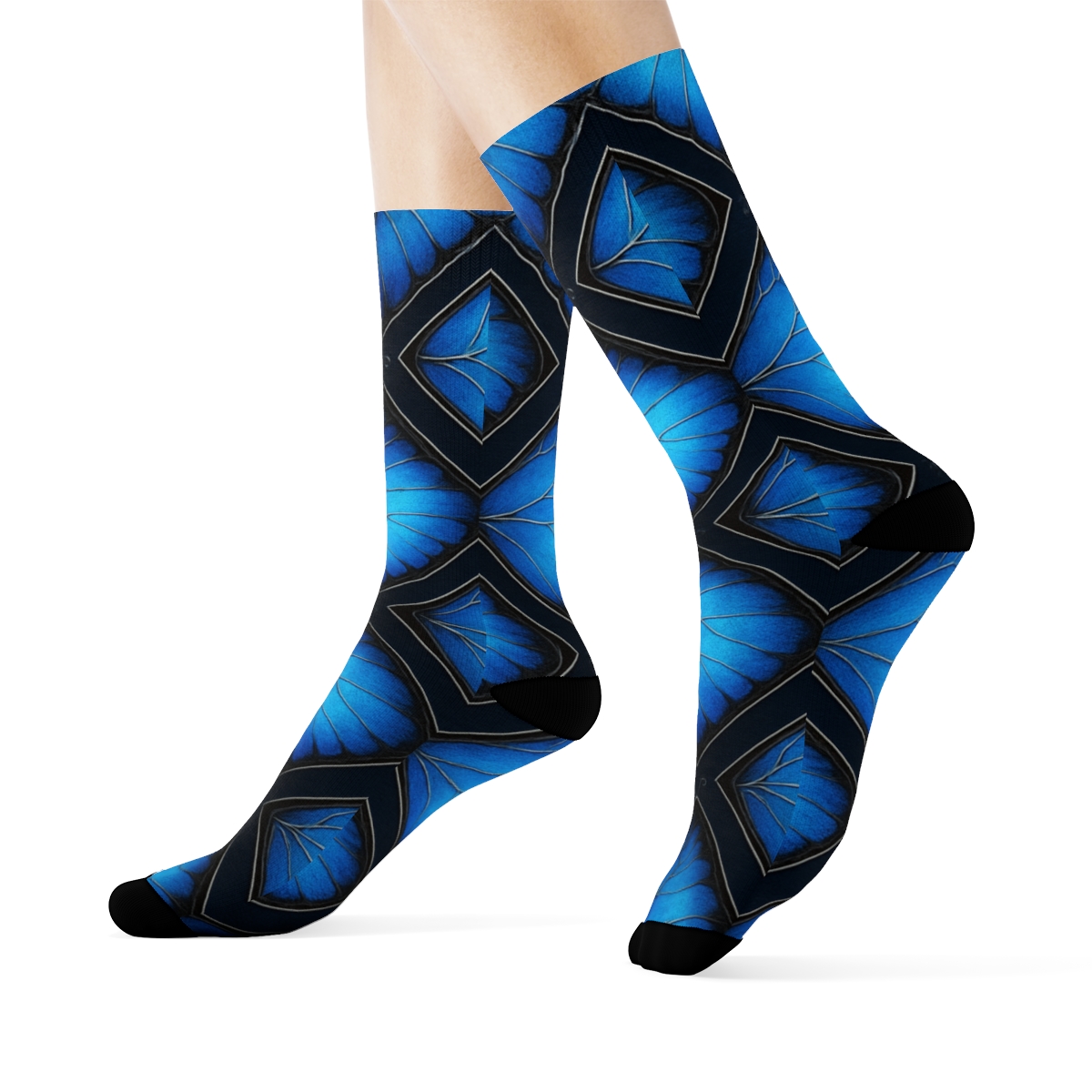 Iridescent Morpho Wing Vein Lattice On Midnight Navy designer printed crew socks